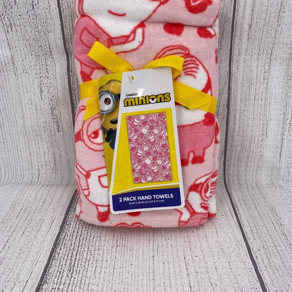 Minions Hand Towel (Set of 2) Pink Valentine Heart Despicable Me Cupid Cartoon
